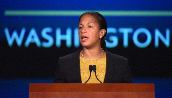 U.S. President Barack Obama's National Security Advisor Susan Rice speaks on the U.S.-China ties at the George Washington University in Washington, D.C., the United States, Sept. 21, 2015. We reject reductive reasoning and lazy rhetoric that says conflict between the U.S. and China is inevitable, even as we've been tough with China where we disagree, Susan Rice said here in a speech on Monday. (Photo: Xinhua/Yin Bogu) U.S. President Barack Obama's National Security Advisor Susan Rice speaks on the U.S.-China ties at the George Washington University in Washington, D.C., the United States, Sept. 21, 2015. We reject reductive reasoning and lazy rhetoric that says conflict between the U.S. and China is inevitable, even as we've been tough with China where we disagree, Susan Rice said here in a speech on Monday. (Photo: Xinhua/Yin Bogu)