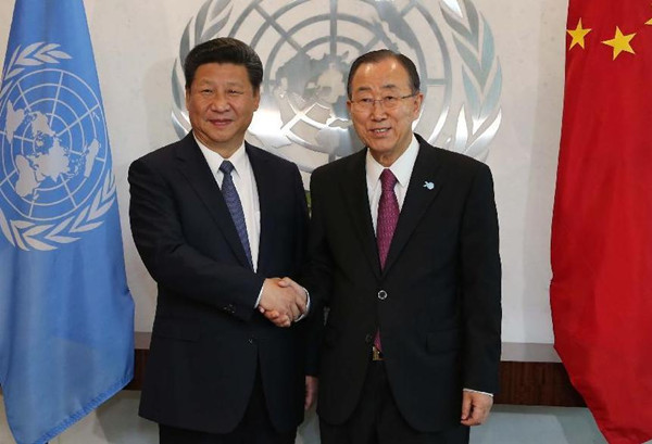 Chinese President Xi Jinping (L) meets with UN Secretary-General Ban Ki-moon at the UN headquarters in New York, Sept. 26, 2015. (Photo: Xinhua/Liu Weibing) Chinese President Xi Jinping (L) meets with UN Secretary-General Ban Ki-moon at the UN headquarters in New York, Sept. 26, 2015. (Photo: Xinhua/Liu Weibing)