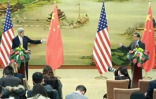 Chinese Foreign Minister Wang Yi (R) and U.S. Secretary of State John Kerry attend a joint press conference after their talks in Beijing, capital of China, Jan. 27, 2016. (Photo: Xinhua/Ding Haitao) Chinese Foreign Minister Wang Yi (R) and U.S. Secretary of State John Kerry attend a joint press conference after their talks in Beijing, capital of China, Jan. 27, 2016. (Photo: Xinhua/Ding Haitao)
