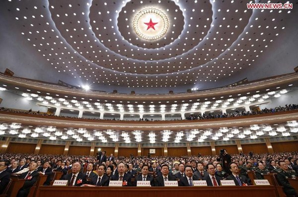 The closing meeting of the fourth session of the 12th National People's Congress is held at the Great Hall of the People in Beijing, capital of China, March 16, 2016. (Photo: Xinhua/Ju Peng) The closing meeting of the fourth session of the 12th National People's Congress is held at the Great Hall of the People in Beijing, capital of China, March 16, 2016. (Photo: Xinhua/Ju Peng)