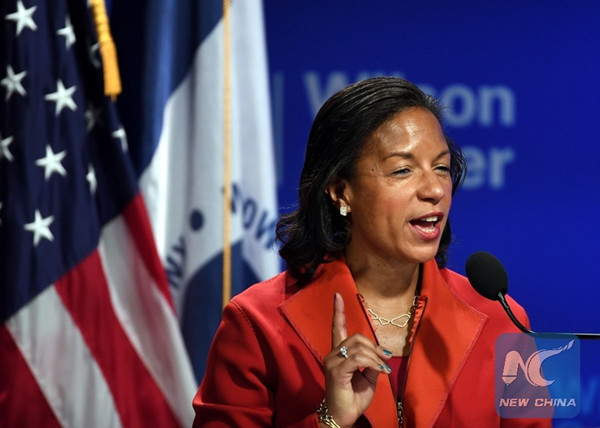 U.S. National Security Advisor Susan Rice speaks on the new presidential action on Cuba at the Wilson Center in Washington D.C., the United States, Oct. 14, 2016. The United States announced Friday it would further lift sanctions on Cuba to facilitate trade as well as scientific and humanitarian exchanges between the two countries. (Xinhua/Yin Bogu) U.S. National Security Advisor Susan Rice speaks on the new presidential action on Cuba at the Wilson Center in Washington D.C., the United States, Oct. 14, 2016. The United States announced Friday it would further lift sanctions on Cuba to facilitate trade as well as scientific and humanitarian exchanges between the two countries. (Xinhua/Yin Bogu)