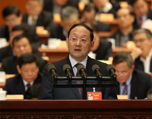 On behalf of the Taiwan Democratic Self-government League Central Committee and the All-China Federation of Taiwan Compatriots, Jiang Liping, a member of the 12th National Committee of the Chinese People's Political Consultative Conference (CPPCC), delivers a speech at the fourth plenary meeting of the fifth session of the 12th CPPCC National Committee in the Great Hall of the People in Beijing, capital of China, March 11, 2017. (Xinhua/Yao Dawei) On behalf of the Taiwan Democratic Self-government League Central Committee and the All-China Federation of Taiwan Compatriots, Jiang Liping, a member of the 12th National Committee of the Chinese People's Political Consultative Conference (CPPCC), delivers a speech at the fourth plenary meeting of the fifth session of the 12th CPPCC National Committee in the Great Hall of the People in Beijing, capital of China, March 11, 2017. (Xinhua/Yao Dawei)