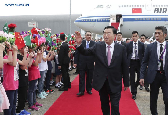 Zhang Dejiang, chairman of the Standing Committee of China's National People's Congress (NPC), arrives at the Macao International Airport, in Macao, south China, May 8, 2017. (Xinhua/Pang Xinglei) Zhang Dejiang, chairman of the Standing Committee of China's National People's Congress (NPC), arrives at the Macao International Airport, in Macao, south China, May 8, 2017. (Xinhua/Pang Xinglei)