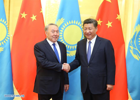 Chinese PresidentXi Jinping(R) meets with Kazakh President Nursultan Nazarbayev, who is here for the Belt and Road Forum (BRF) for International Cooperation, at the Great Hall of the People in Beijing, capital of China, May 14, 2017. (Xinhua/Yao Dawei) Chinese PresidentXi Jinping(R) meets with Kazakh President Nursultan Nazarbayev, who is here for the Belt and Road Forum (BRF) for International Cooperation, at the Great Hall of the People in Beijing, capital of China, May 14, 2017. (Xinhua/Yao Dawei)