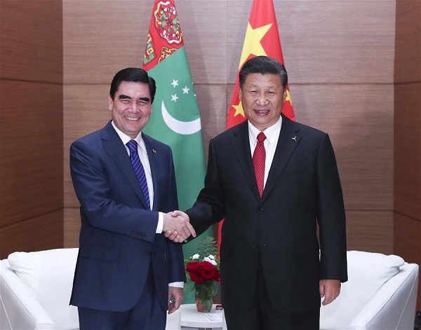 Chinese President Xi Jinping (R) meets with Turkmenistan's President Gurbanguly Berdymukhamedov in Astana, Kazakhstan, June 9, 2017. (Xinhua/Pang Xinglei) Chinese President Xi Jinping (R) meets with Turkmenistan's President Gurbanguly Berdymukhamedov in Astana, Kazakhstan, June 9, 2017. (Xinhua/Pang Xinglei)