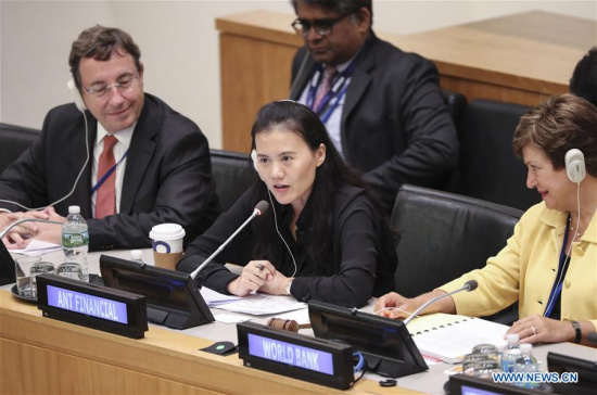 Lucy Peng (C), the executive chair of Ant Financial, an affiliate of China's e-commerce giant Alibaba Group, speaks at a meeting on The Role of the United Nations in regard to financing the 2030 Agenda at the UN headquarters in New York, Sept. 18, 2017. (Xinhua/Wang Ying) Lucy Peng (C), the executive chair of Ant Financial, an affiliate of China's e-commerce giant Alibaba Group, speaks at a meeting on The Role of the United Nations in regard to financing the 2030 Agenda at the UN headquarters in New York, Sept. 18, 2017. (Xinhua/Wang Ying)