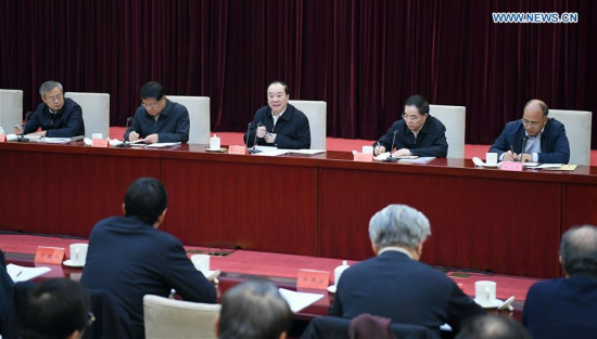 Huang Kunming (C), member of the Political Bureau of Central Committee of the Communist Party of China (CPC) and head of the Publicity Department of the CPC Central Committee, presides over a workshop on Xi Jinping Thought in Beijing, capital of China, Jan. 15, 2018. (Xinhua/Zhang Duo) Huang Kunming (C), member of the Political Bureau of Central Committee of the Communist Party of China (CPC) and head of the Publicity Department of the CPC Central Committee, presides over a workshop on Xi Jinping Thought in Beijing, capital of China, Jan. 15, 2018. (Xinhua/Zhang Duo)