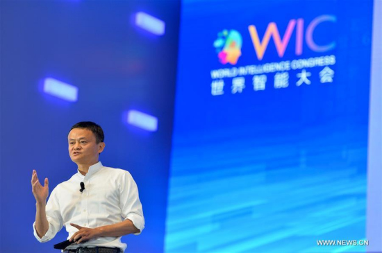 Jack Ma, Executive Chairman of Alibaba Group, speaks during the first World Intelligence Congress in Tianjin, north China, June 29, 2017. (Xinhua/Bai Yu) Jack Ma, Executive Chairman of Alibaba Group, speaks during the first World Intelligence Congress in Tianjin, north China, June 29, 2017. (Xinhua/Bai Yu)