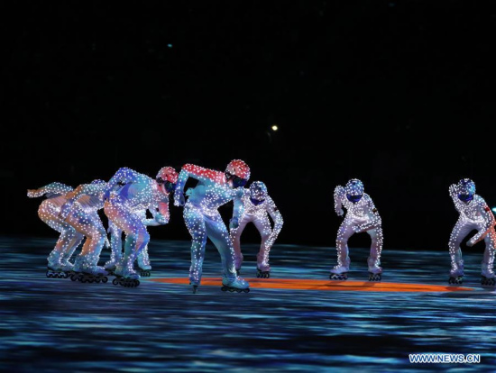 Photo shows the Beijing 2022 presentation during the closing ceremony for the 2018 PyeongChang Winter Olympic Games at PyeongChang Olympic Stadium, PyeongChang,South Korea, Feb. 25, 2018. (Xinhua/Bai Xuefei)