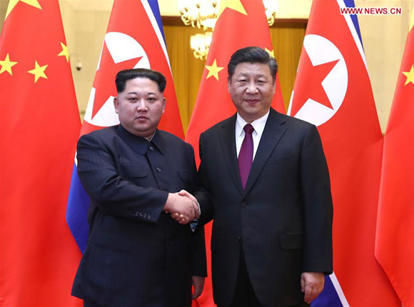 At the invitation of Xi Jinping, general secretary of the Central Committee of the Communist Party of China (CPC) and Chinese president, Kim Jong Un, chairman of the Workers' Party of Korea (WPK) and chairman of the State Affairs Commission of the Democratic People's Republic of Korea (DPRK), paid an unofficial visit to China from March 25 to 28. During the visit, Xi held talks with Kim at the Great Hall of the People in Beijing. Xi held a welcoming ceremony for Kim before their talks. (Xinhua/Ju Peng) At the invitation of Xi Jinping, general secretary of the Central Committee of the Communist Party of China (CPC) and Chinese president, Kim Jong Un, chairman of the Workers' Party of Korea (WPK) and chairman of the State Affairs Commission of the Democratic People's Republic of Korea (DPRK), paid an unofficial visit to China from March 25 to 28. During the visit, Xi held talks with Kim at the Great Hall of the People in Beijing. Xi held a welcoming ceremony for Kim before their talks. (Xinhua/Ju Peng)