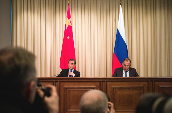 Chinese President Xi Jinping's special envoy, State Councilor and Foreign Minister Wang Yi (L) and Russian Foreign Minister Sergei Lavrov attend a press conference after their talks in Moscow, Russia, on April 5, 2018. (Xinhua/Wu Zhuang) Chinese President Xi Jinping's special envoy, State Councilor and Foreign Minister Wang Yi (L) and Russian Foreign Minister Sergei Lavrov attend a press conference after their talks in Moscow, Russia, on April 5, 2018. (Xinhua/Wu Zhuang)