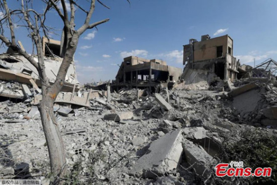 The destroyed Scientific Research Centre is seen in Damascus, Syria, April 14, 2018. (Photo/Agencies) The destroyed Scientific Research Centre is seen in Damascus, Syria, April 14, 2018. (Photo/Agencies)