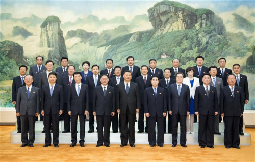 Xi Jinping (C, front), general secretary of the Central Committee of the Communist Party of China (CPC) and Chinese president, meets with a friendship visiting group of the Workers' Party of Korea (WPK) of the Democratic People's Republic of Korea led by Pak Thae Song, member of the Political Bureau and vice-chairman of the WPK Central Committee, in Beijing, capital of China, May 16, 2018. (Xinhua/Li Xueren) Xi Jinping (C, front), general secretary of the Central Committee of the Communist Party of China (CPC) and Chinese president, meets with a friendship visiting group of the Workers' Party of Korea (WPK) of the Democratic People's Republic of Korea led by Pak Thae Song, member of the Political Bureau and vice-chairman of the WPK Central Committee, in Beijing, capital of China, May 16, 2018. (Xinhua/Li Xueren)