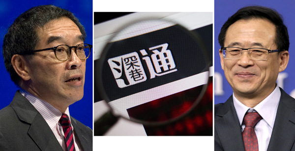 Hong Kong Securities and Futures Commission Chairman Carlson Tong (left) and Liu Shiyu, chairman of the China Securities Regulatory Commission (right). The State Council has given the green light to a long-awaited plan to connect the Shenzhen stock exchange with Hong Kong's, further opening up China's capital markets. BY REUTERS/XIAO MU/CHINA DAILY Hong Kong Securities and Futures Commission Chairman Carlson Tong (left) and Liu Shiyu, chairman of the China Securities Regulatory Commission (right). The State Council has given the green light to a long-awaited plan to connect the Shenzhen stock exchange with Hong Kong's, further opening up China's capital markets. BY REUTERS/XIAO MU/CHINA DAILY