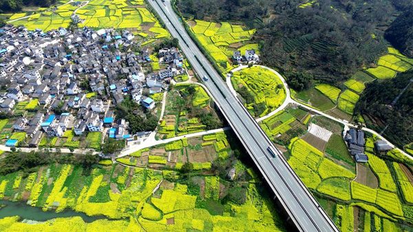 Aerial photo of the Anhui segment of Huizhou-Hangzhou Highway in East China.(Photo/Xinhua)