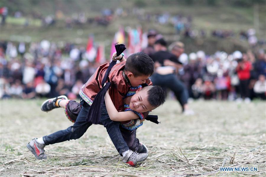 Traditional Wrestling Festival held in SW China's Guizhou(1/8)