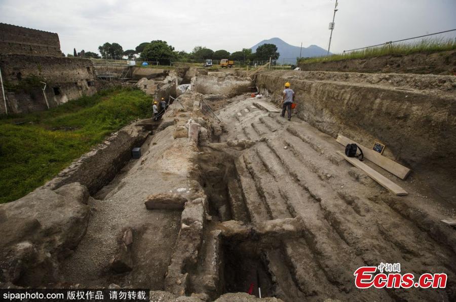 A view of excavation at the UNESCO World Heritage site in Pompeii, Italy. Archeologists have recently found a well-preserved building named ‘House of the Dolphins’ at the ruins. (Photo/SipaPhoto)