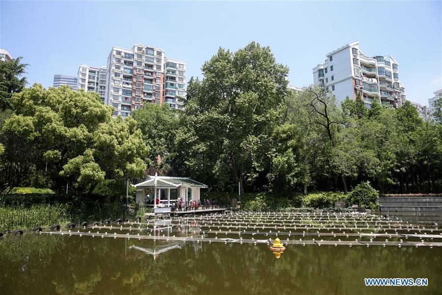 Photo taken on April 24, 2018 shows different types of contaminated water being cleaned with the composite material at the Shanghai Institute of Ceramics of Chinese Academy of Sciences in east China\'s Shanghai. A new composite material developed by a group of Chinese researchers has proved highly effective in cleaning water contaminated by organics. (Xinhua/Ding Ting)