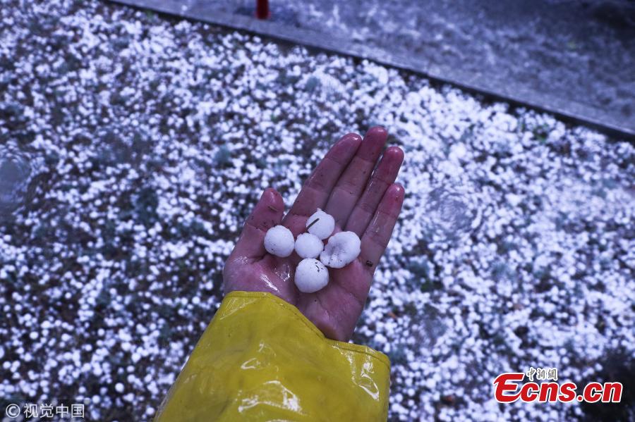 Heavy hail hits Ankara, Turkey, May 28, 2018. (Photo/Agencies)
