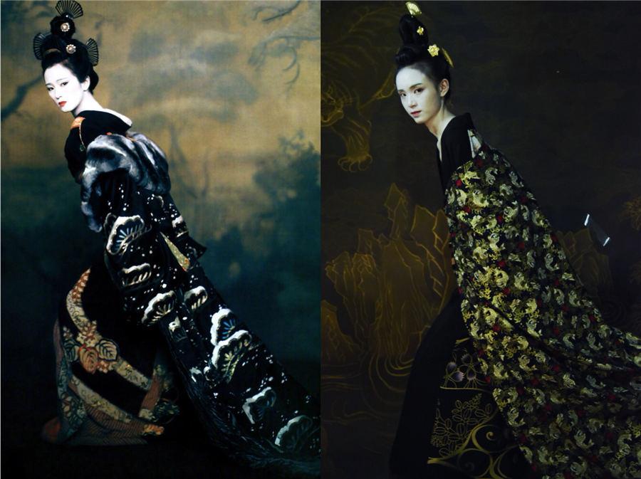 Students from Yunnan University Dianchi College spent two days creating look of a geisha and famous paintings. The artists used no professional lighting or any special effects. (Photo by Zhu Yuhang and Xu Yuya/chinadaily.com.cn)