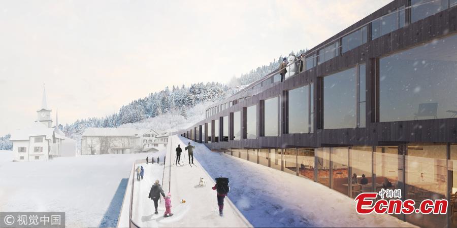 BIG-Bjarke Ingels Group has unveiled images of their proposed Audemars Piguet Hotel des Horlogers, a ski hotel set in the scenic Vallée de Joux, Switzerland. The 70,000 square foot (6,400 square meter) scheme consists of five zig-zagging components, softly tilted to merge into a continuous exterior path from roof to ground, inviting guests to descend on skis towards the trails of the Valle de Joux. (Photo/VCG)