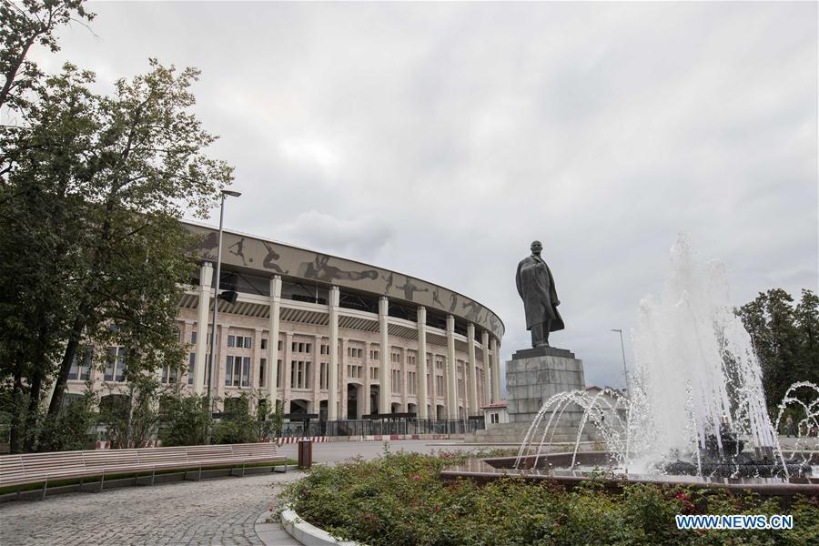 Photo taken on Aug. 29, 2017 shows the outside view of Luzhniki Stadium which will host the 2018 World Cup matches in Moscow, Russia. (Xinhua/Wu Zhuang)