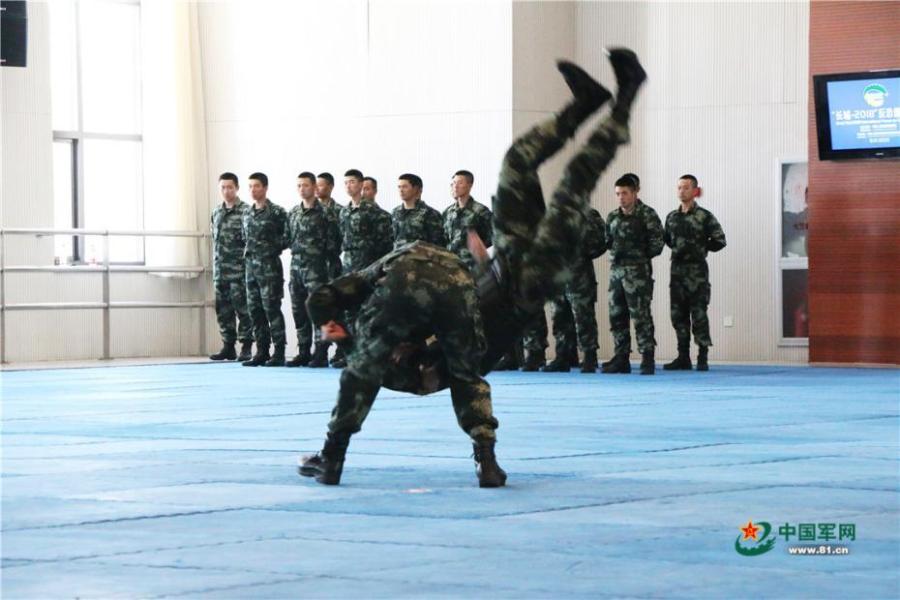 Photo taken on May 28, 2018 at the Great Wall 2018 Anti-terror International Forum shows Special Police of China members demonstrating anti-terror training programs at the Special Police Academy of the Chinese People\'s Armed Police Force in Beijing. The training included shooting and forced airplane cabin entry. (Photo/81.cn)