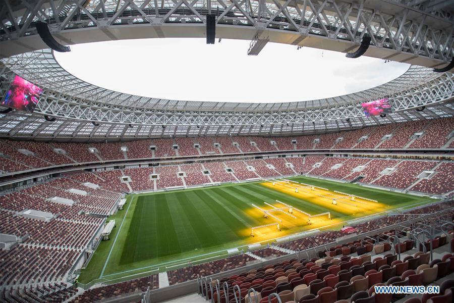 Photo taken on Aug. 29, 2017 shows the inside view of Luzhniki Stadium which will host the 2018 World Cup matches in Moscow, Russia. (Xinhua/Wu Zhuang)