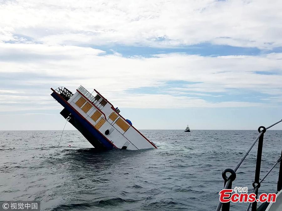 MV Oliver Cromwell, a recently renovated historic paddle steamer, sank 10 miles off South Stack near Holyhead at Anglesey, Wales as it was on its way to its new owner who was set to pay 245,000 pound for it. The Mississippi-style steamer was built as a Dutch barge in 1922 and converted to a riverboat hotel in 1993 travelling between Gloucester and Worcester. (Photo/VCG)