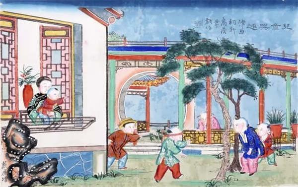 The New Year painting from the Qing Dynasty depicts children playing hide-and-seek. (Photo/Collected by the Capital Museum)
Hide-and-seek
Hide-and-seek is a traditional game for children, popular around the nation. There are two ways to play: covering a child\'s eyes while other kids run around to tease him or, more commonly, participants hide and one child must try to find them.
