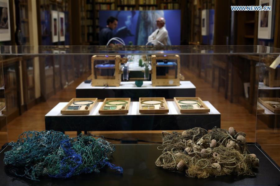 Photo taken on May 31, 2018 shows ghost nets during the exhibition \