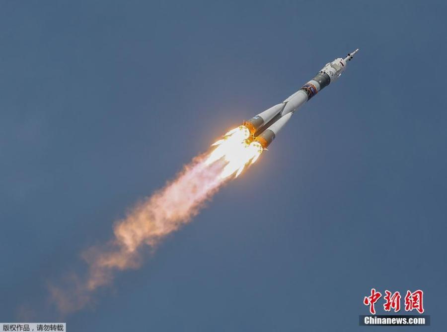 The Soyuz MS-09 spacecraft carrying the crew formed of astronauts Serena Aunon-Chancellor of the U.S, Alexander Gerst of Germany and cosmonaut Sergey Prokopyev of Russia blasts off to the International Space Station (ISS) from the launchpad at the Baikonur Cosmodrome, Kazakhstan, June 6, 2018. (Photo/Agencies)