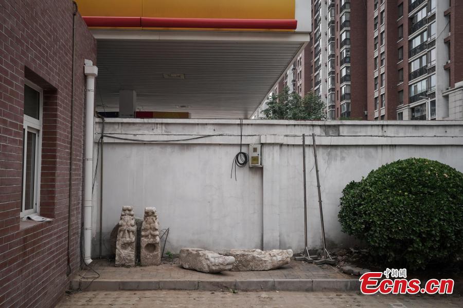 Four white marble building pieces are transported from the Qinghe Sub-district Administration Office in Haidian District, Beijing to the Older Summer Palace for preservation, June 12, 2018. The four cultural relics were found at a construction site in 2017, and experts believe they were originally part of buildings in the Old Summer Palace, a garden for the royal family during the Qing Dynasty (1644-1911) that was known as the \
