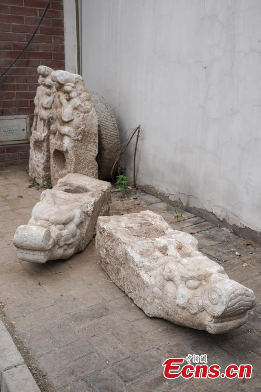 Four white marble building pieces are transported from the Qinghe Sub-district Administration Office in Haidian District, Beijing to the Older Summer Palace for preservation, June 12, 2018. The four cultural relics were found at a construction site in 2017, and experts believe they were originally part of buildings in the Old Summer Palace, a garden for the royal family during the Qing Dynasty (1644-1911) that was known as the \