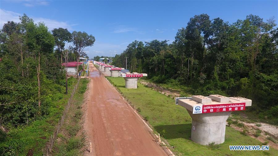 Photo taken on June 14, 2018 shows piers of the Nam Khone super major bridge in Vientiane, Laos. China Railway No. 2 Engineering Group (CREC-2) has completed the main construction work of the longest bridge along the China-Laos railway which is also the longest-ever bridge in Laos. (Xinhua/Qin Xiaoming)