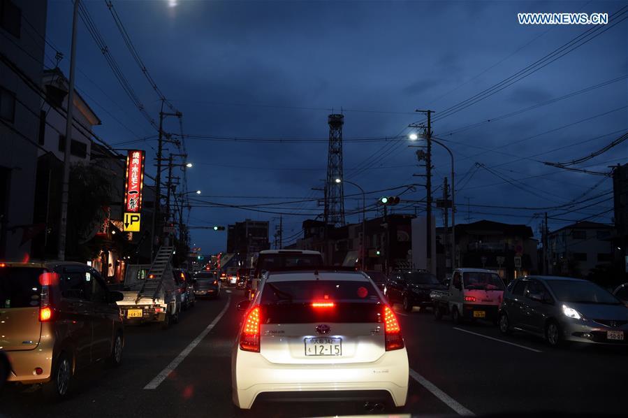 A traffic jam is seen in Takatsuki, Osaka, Japan, on June 18, 2018. At least three people have been confirmed dead and more than 90 others injured as a result of a 6.1 magnitude earthquake striking Osaka prefecture in western Japan on Monday morning. (Xinhua/Ma Ping)