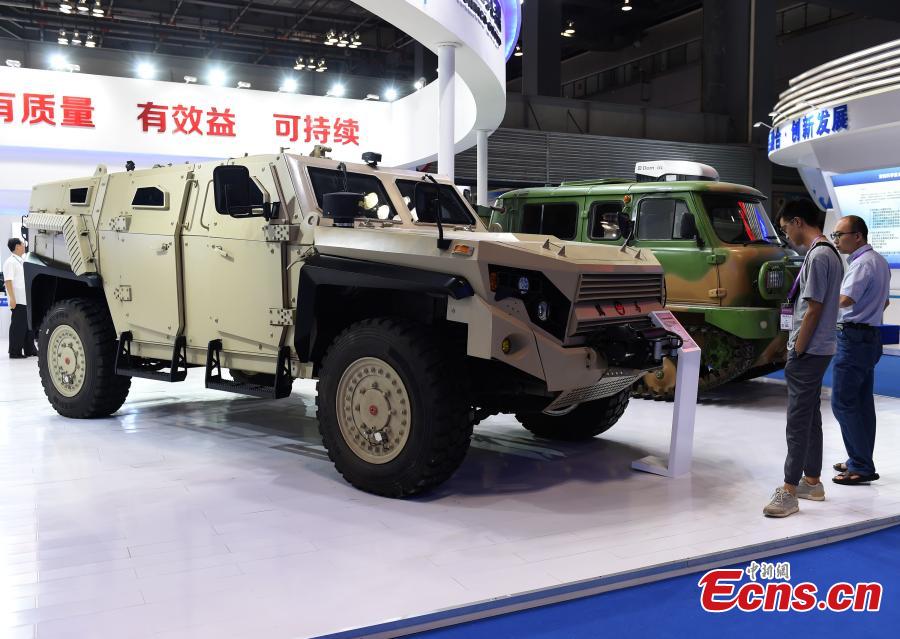 A vehicle on display at the 9th International Military and Civilian Dual-use Technology Exhibition in Chongqing, June 21, 2018. (Photo: China News Service/Zhou Yi)