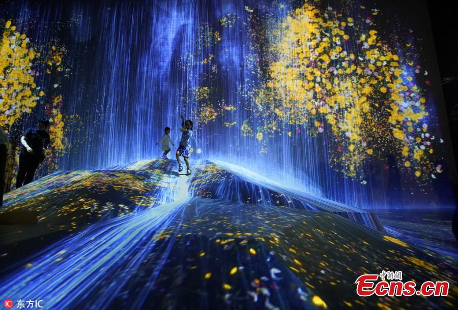 “MORI Building DIGITAL ART MUSEUM: teamLab Borderless,” an digital art museum — jointly created and operated by Mori Building Co., Ltd and teamLab, opened on June 21,2018 in Tokyo, Japan. The digital art museum features approximately 50 interactive artworks, some completely new, in a 10,000 square meters area with five zones. The interactive artworks have no borders separating them from the other works. Some extend beyond their installation rooms and into the corridors, some overlap with other works and some even fuse with other works. (Photo/IC)