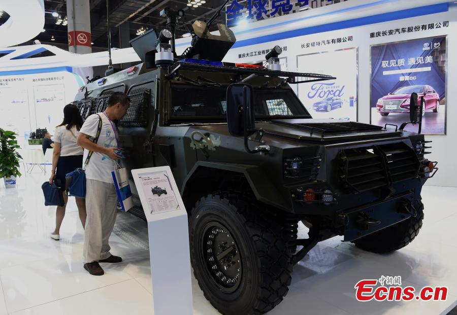 A vehicle on display at the 9th International Military and Civilian Dual-use Technology Exhibition in Chongqing, June 21, 2018. (Photo: China News Service/Zhou Yi)