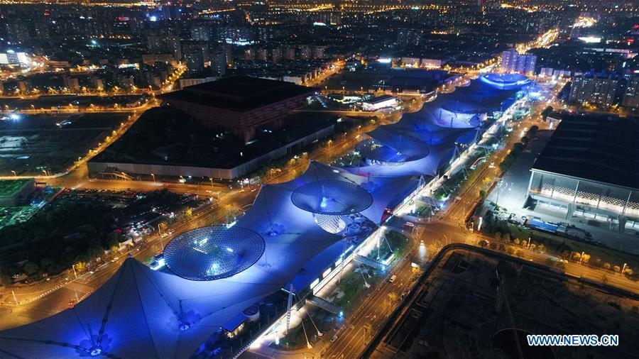 Aerial photo taken on April 14, 2017 shows China Art Museum in Pudong of Shanghai, east China. China announced the opening-up and development of Pudong in 1990. Pudong is expecting to take the opportunity of celebrating the 40th anniversary of China\'s reform and opening-up to continue to spearhead the country\'s reform and development. (Xinhua/Ding Ting)
