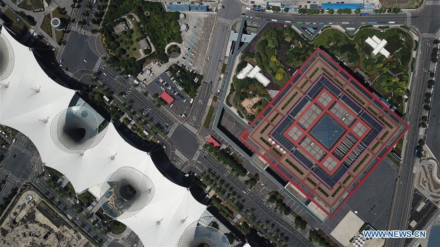 Aerial photo taken on June 21, 2018 shows China Art Museum in Pudong of Shanghai, east China. China announced the opening-up and development of Pudong in 1990. Pudong is expecting to take the opportunity of celebrating the 40th anniversary of China\'s reform and opening-up to continue to spearhead the country\'s reform and development. (Xinhua/Fang Zhe)