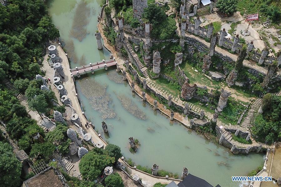 Aerial photo taken on July 1, 2018 shows a general view of Song Peilun\'s stone castle \