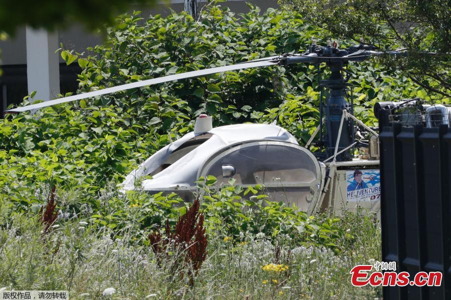 Photo taken on July 1, 2018 in Gonesse, north of Paris shows a French helicopter Alouette II abandoned by French armed robber Redoine Faid after his escape from prison in Reau. Redoine Faid was flown out of Réau prison with the help of three heavily-armed accomplices, security sources say. (Photo/Agencies)