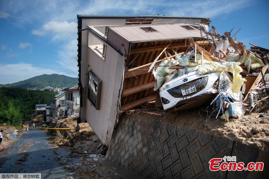 This photo shows a damaged house in a flood hit area in Kumano, Hiroshima prefecture on July 9, 2018. The death toll from widespread flooding and landslides rose to 126, according to Japanese authorities. (Photo/Agencies)
