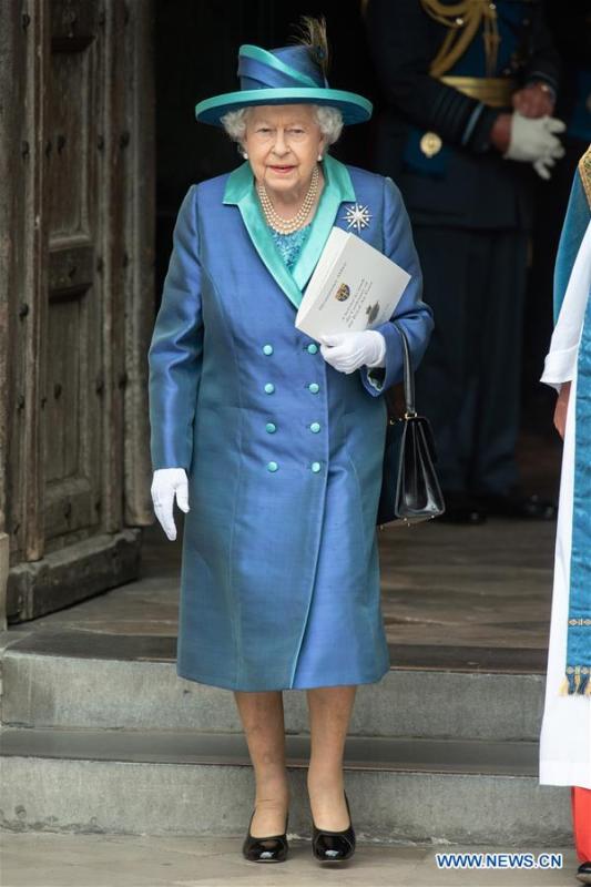 Britain\'s Queen Elizabeth II attends a service at Westminster Abbey to mark the 100th anniversary of the Royal Air Force (RAF) in London, Britain on July 10, 2018. (Xinhua/Ray Tang)