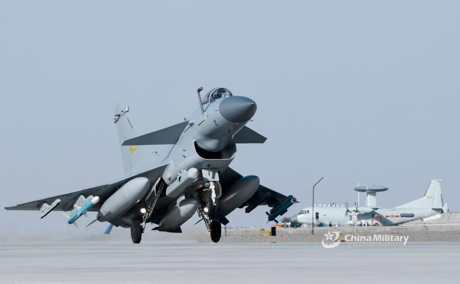 A J-10 fighter jet takes off for a combat sortie during the \