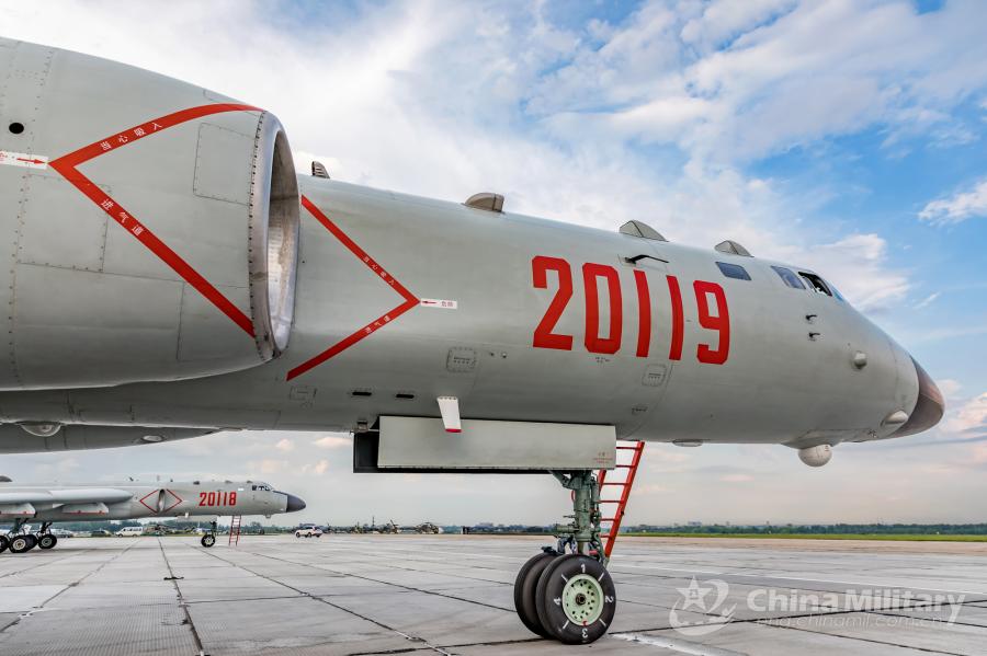 H-6K bombers attached to the Chinese PLA Air Force sit on the flight line on July 20. All aircraft of the PLA Air Force to participate in the \