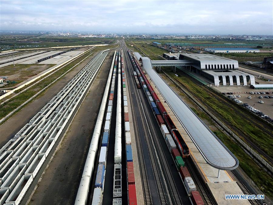 Aerial photo taken on June 3, 2018 shows trains stop at the Nairobi railway station in Nairobi, capital of Kenya. In the past five years, China and African nations have deepened political mutual trust, mutual assistance in development and mutual learning in visions, and made concerted efforts in building the Belt and Road and a closer China-Africa community with a shared future. (Photo/Xinhua)