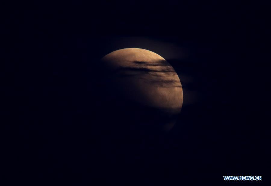 Photo taken on July 27, 2018 shows the longest total lunar eclipse of the century in Zagreb, Croatia. (Xinhua/Igor Kralj)