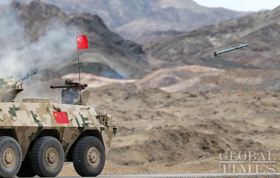 The Chinese Air defense force detachment has secured a leading position over its competitors from Belarus, Egypt, Pakistan,Russia, Uzbekistan and Venezuela in the “clear sky for air defense missile operators” segment of the International Army Games 2018 in Korla, Northwest China\'s Xinjiang Uyghur Autonomous Region on Tuesday. (Photos: Cui Meng/GT)